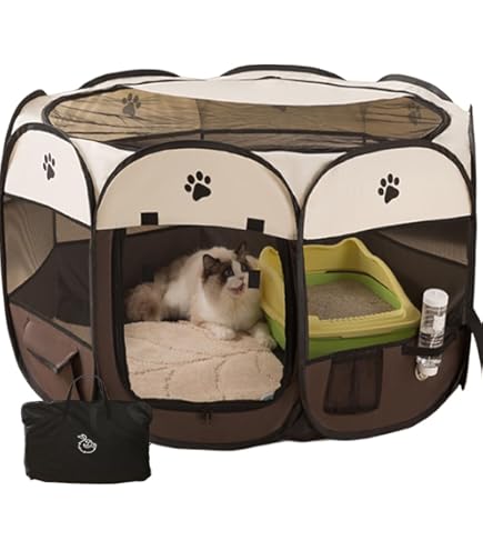 Amazon | 長方形 折りたたみ式 ペットサークル 収納バッグ付き 猫 犬用